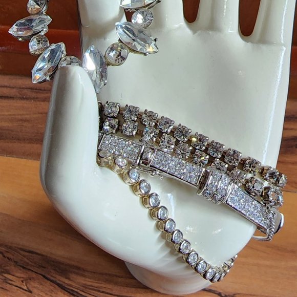 3 Sterling & Crystal Bracelets & a Brooch Pin - Picture 2 of 5